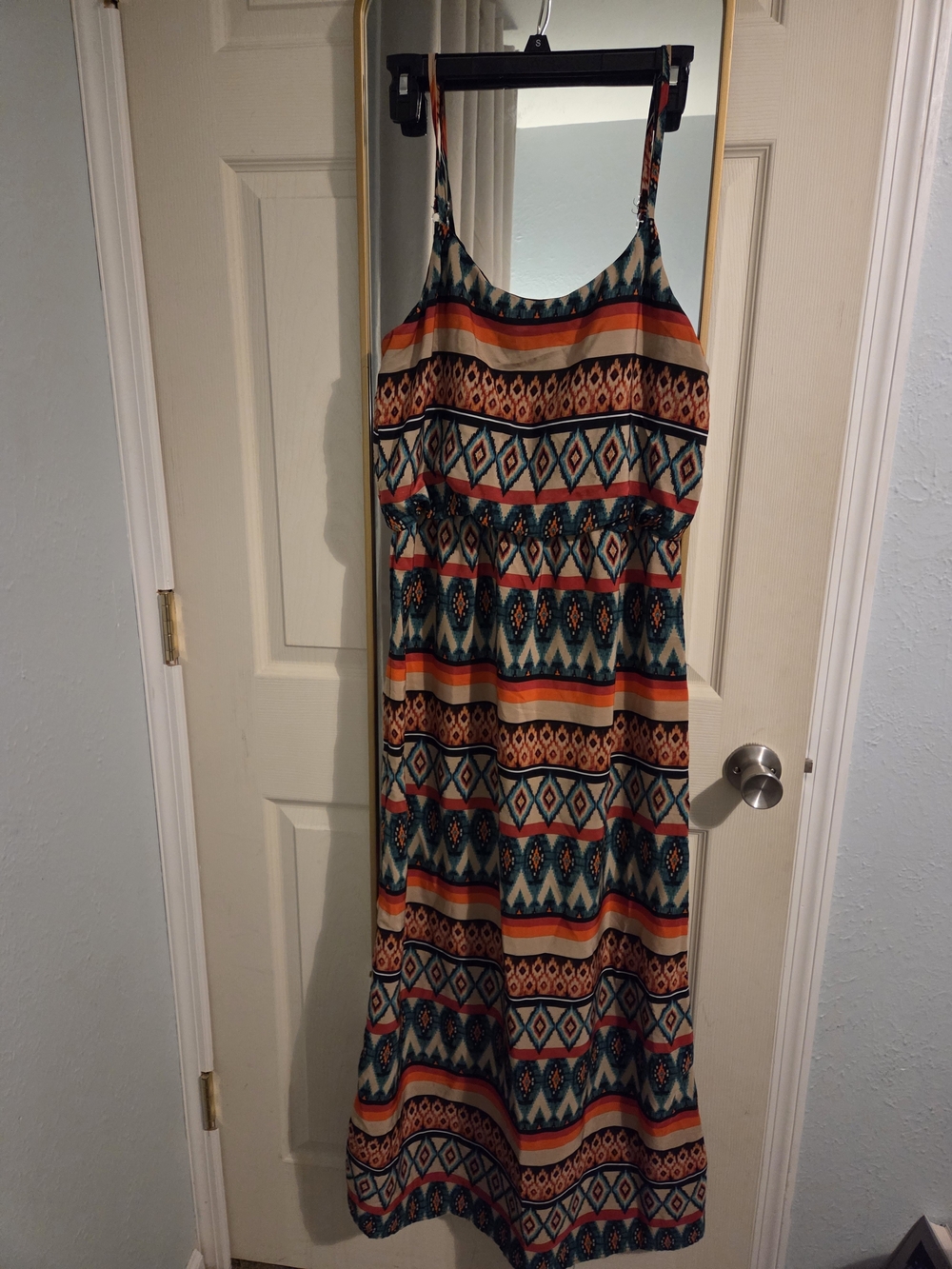 by & by Teal, Orange and Red Tribal Stripe Maxi Dress